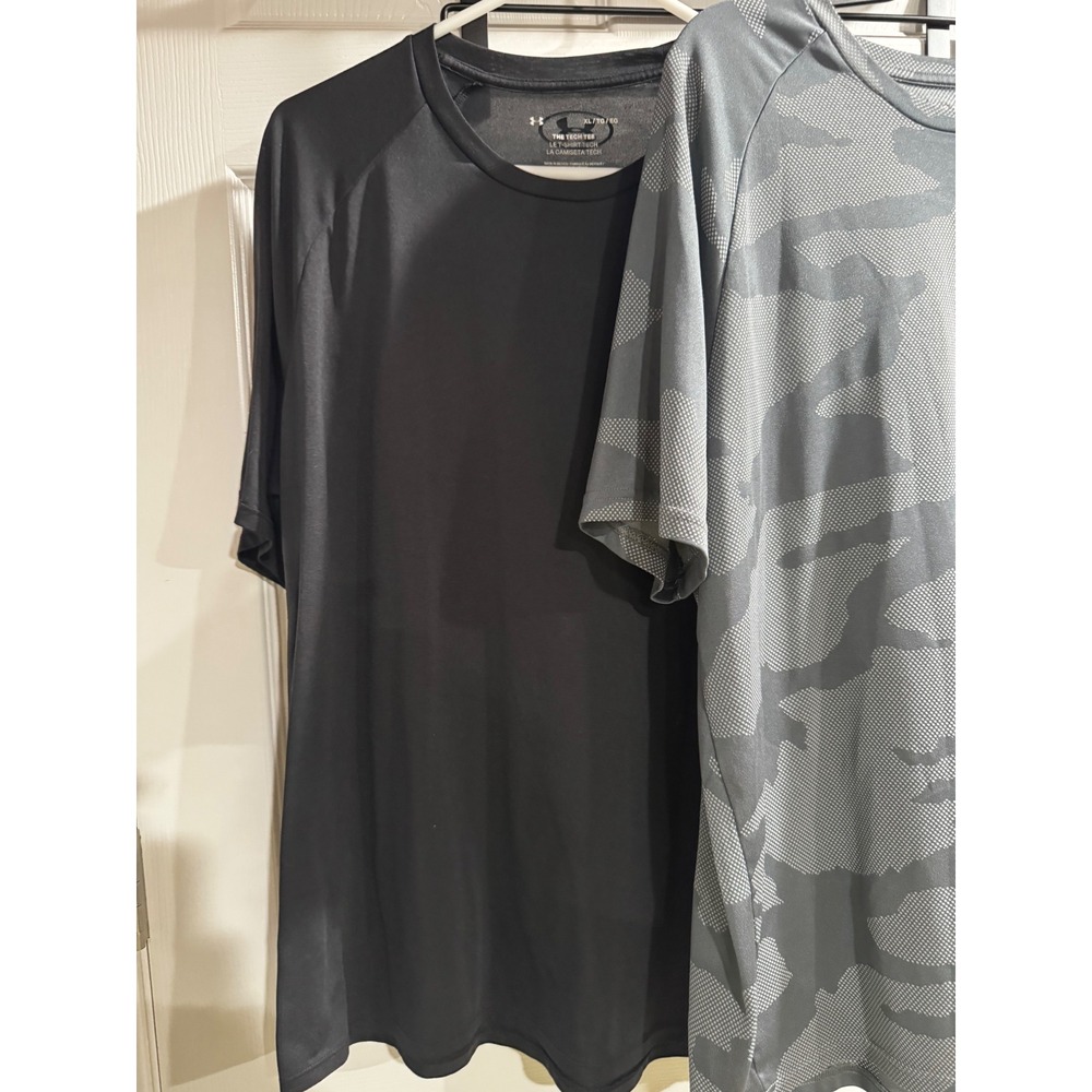 Under Armour Mens Tech Tee Bundle 2PK XL Black Raglan Grey Camo Training Shirts